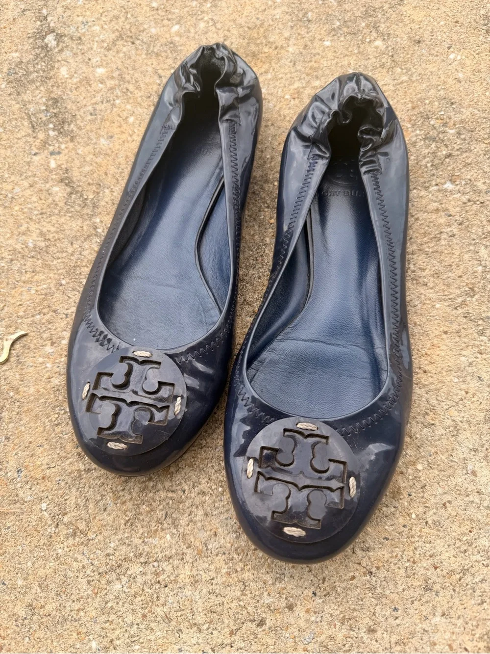 Tory Burch Navy Patent Logo Ballet Flats